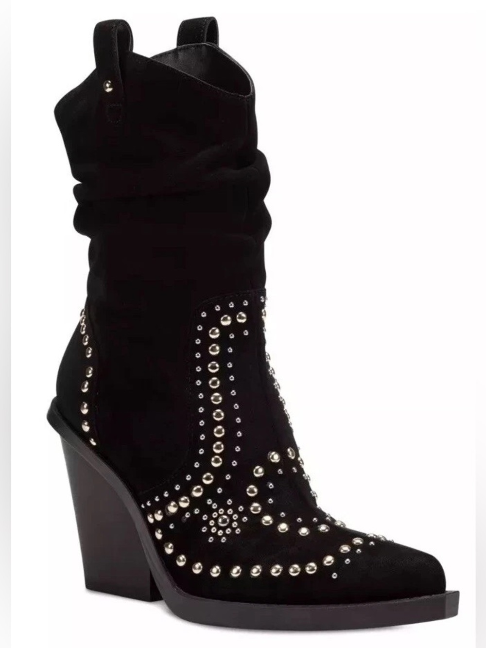 Jessica Simpson Black Studded Suede Western Heeled Boot